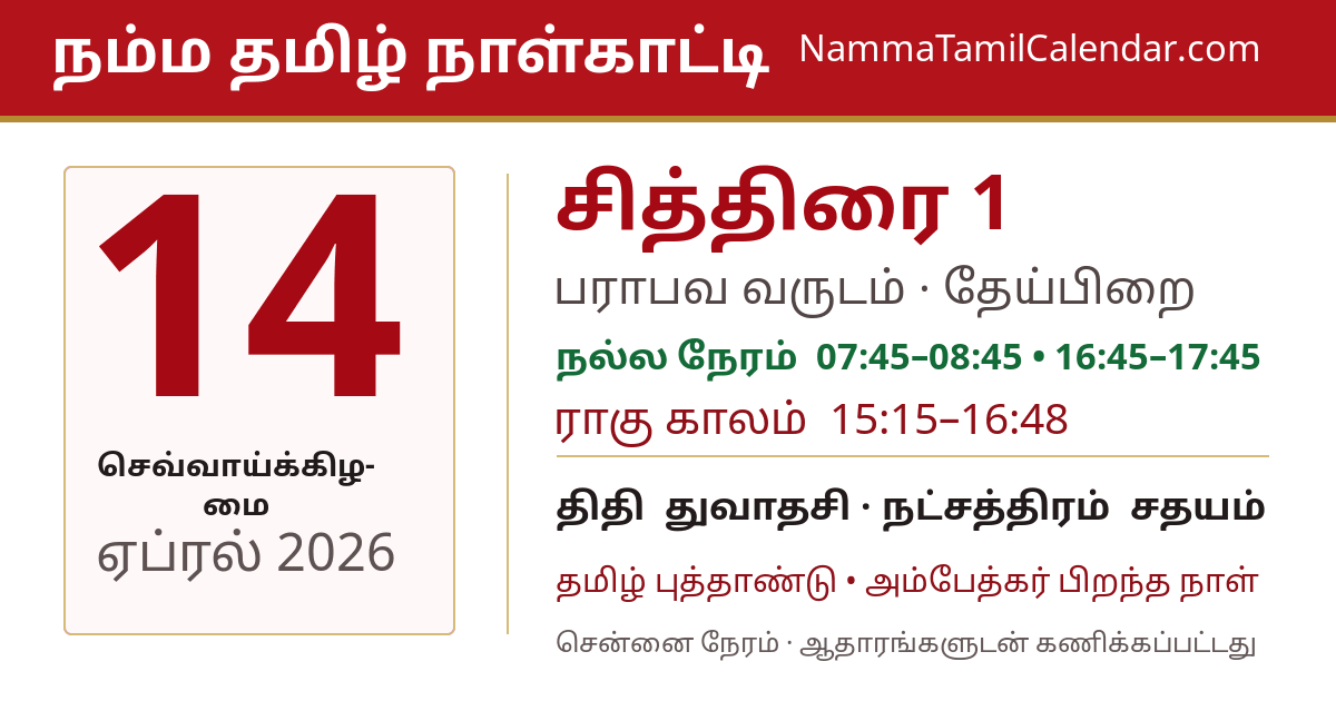 ஏப்ரல் 14, 2026 சென்னை தமிழ் காலண்டர் பகிர்வு படம்