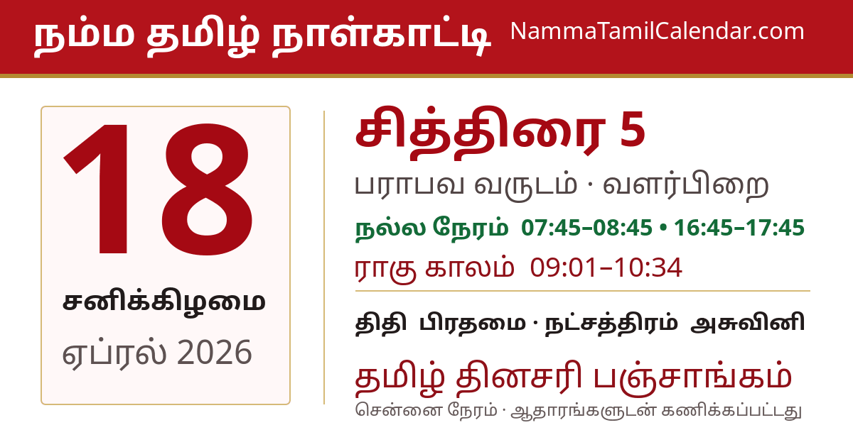 ஏப்ரல் 18, 2026 சென்னை தமிழ் காலண்டர் பகிர்வு படம்