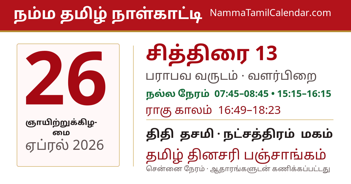 ஏப்ரல் 26, 2026 சென்னை தமிழ் காலண்டர் பகிர்வு படம்