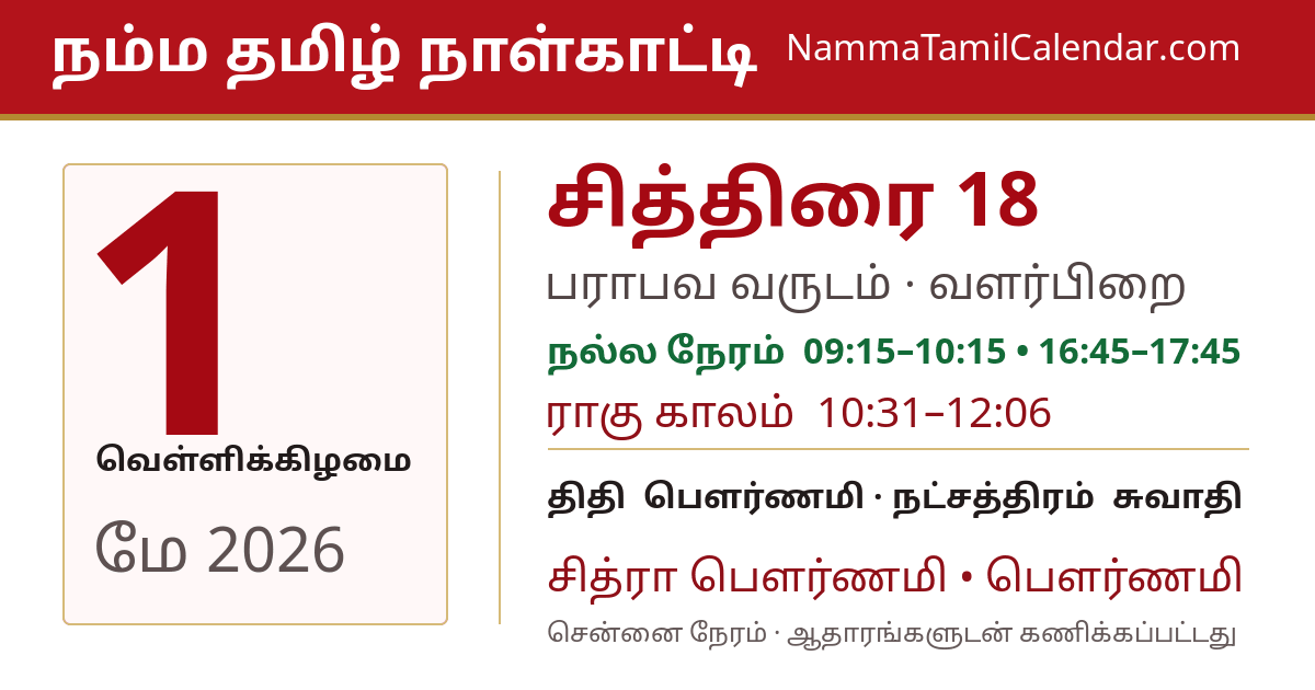 மே 1, 2026 சென்னை தமிழ் காலண்டர் பகிர்வு படம்