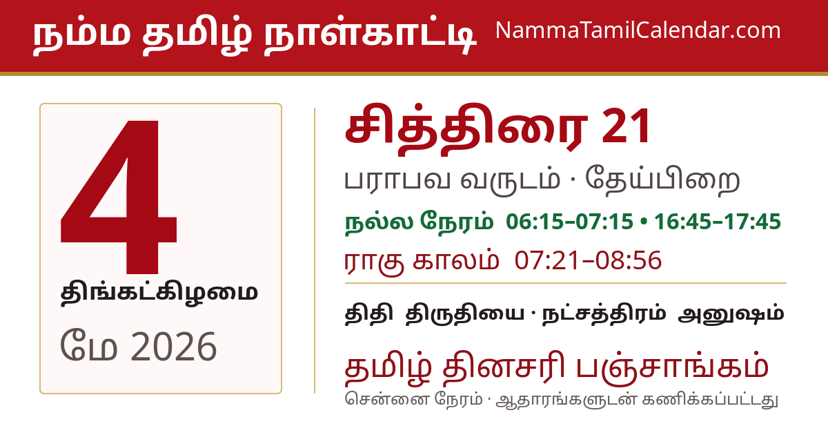 மே 4, 2026 சென்னை தமிழ் காலண்டர் பகிர்வு படம்