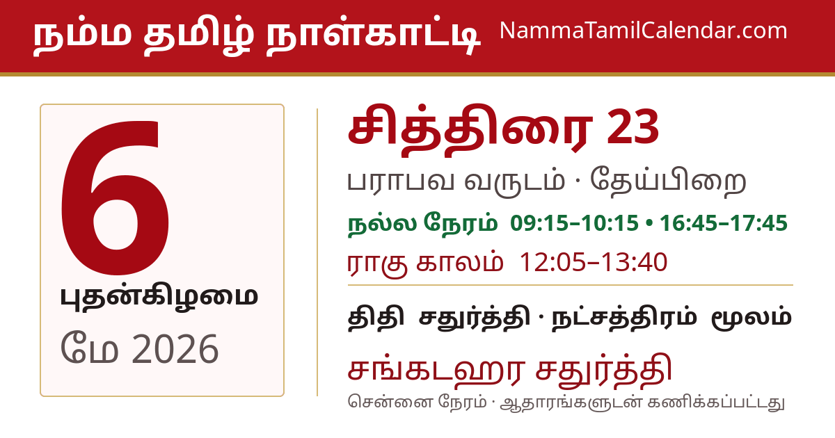 மே 6, 2026 சென்னை தமிழ் காலண்டர் பகிர்வு படம்