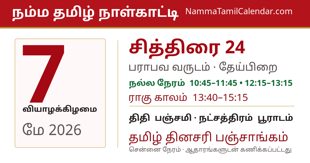 மே 7, 2026 சென்னை தமிழ் காலண்டர் பகிர்வு படம்