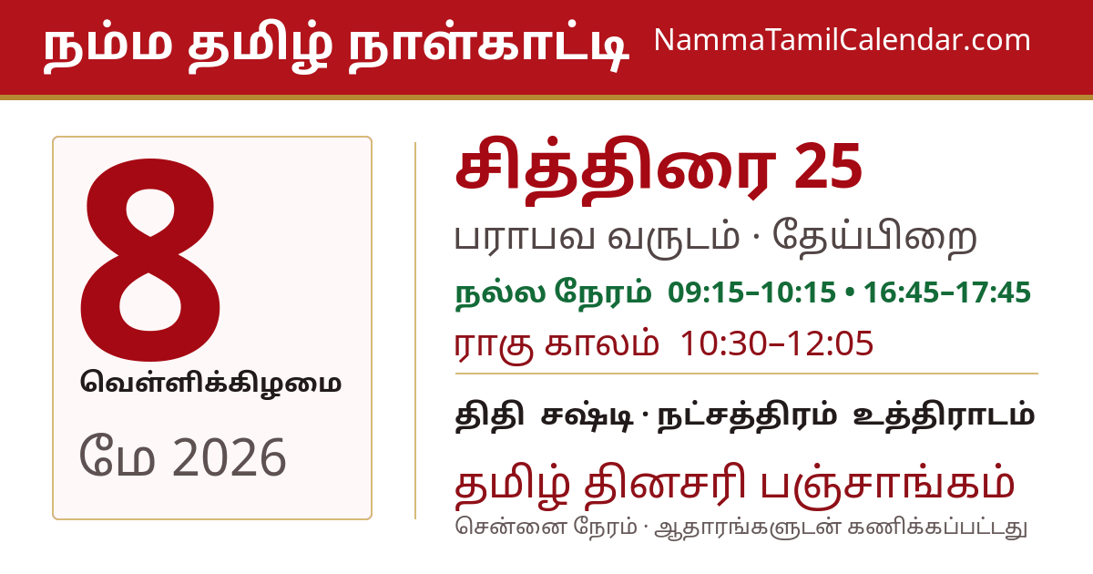 மே 8, 2026 சென்னை தமிழ் காலண்டர் பகிர்வு படம்