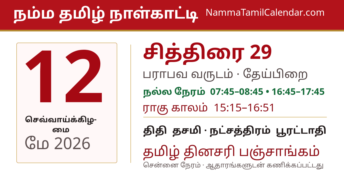 மே 12, 2026 சென்னை தமிழ் காலண்டர் பகிர்வு படம்