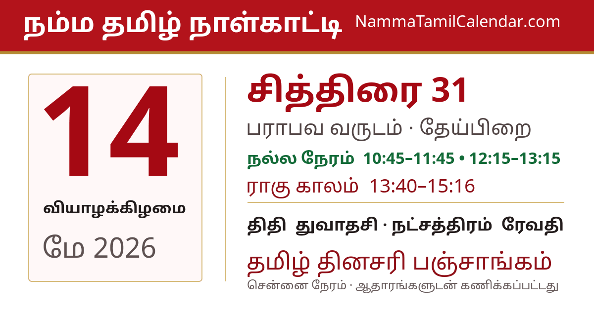 மே 14, 2026 சென்னை தமிழ் காலண்டர் பகிர்வு படம்