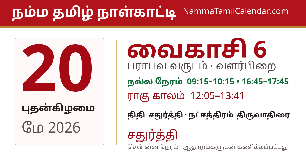 மே 20, 2026 சென்னை தமிழ் காலண்டர் பகிர்வு படம்