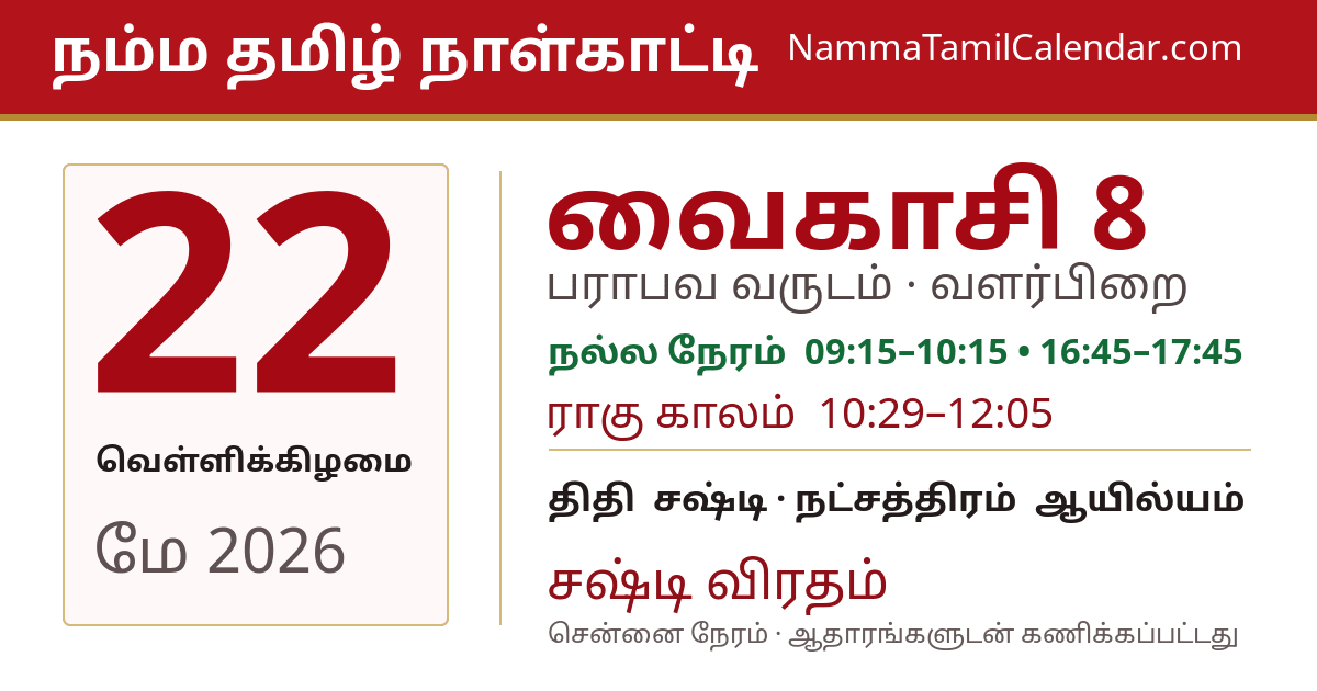 மே 22, 2026 சென்னை தமிழ் காலண்டர் பகிர்வு படம்