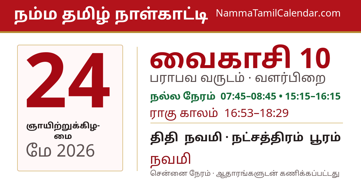 மே 24, 2026 சென்னை தமிழ் காலண்டர் பகிர்வு படம்