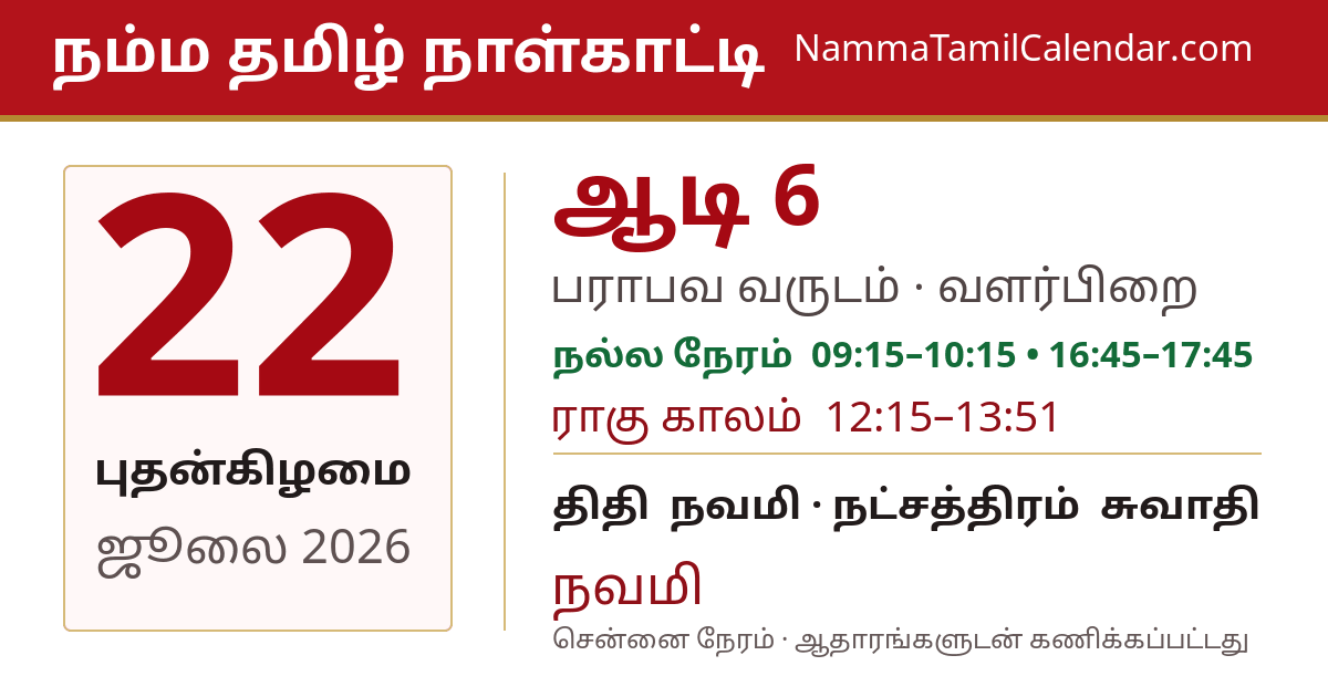 ஜூலை 22, 2026 சென்னை தமிழ் காலண்டர் பகிர்வு படம்