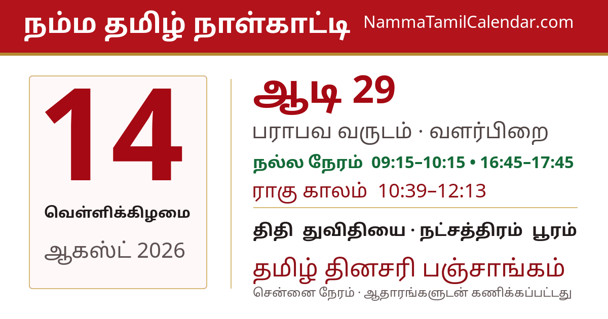 ஆகஸ்ட் 14, 2026 சென்னை தமிழ் காலண்டர் பகிர்வு படம்