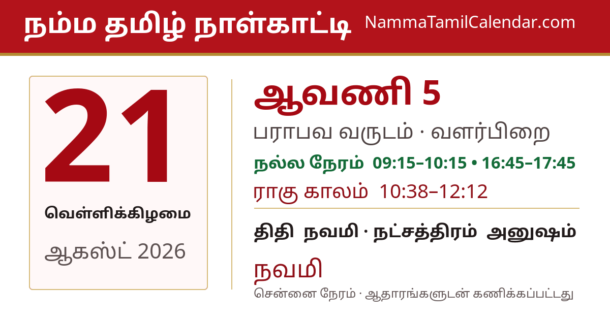 ஆகஸ்ட் 21, 2026 சென்னை தமிழ் காலண்டர் பகிர்வு படம்