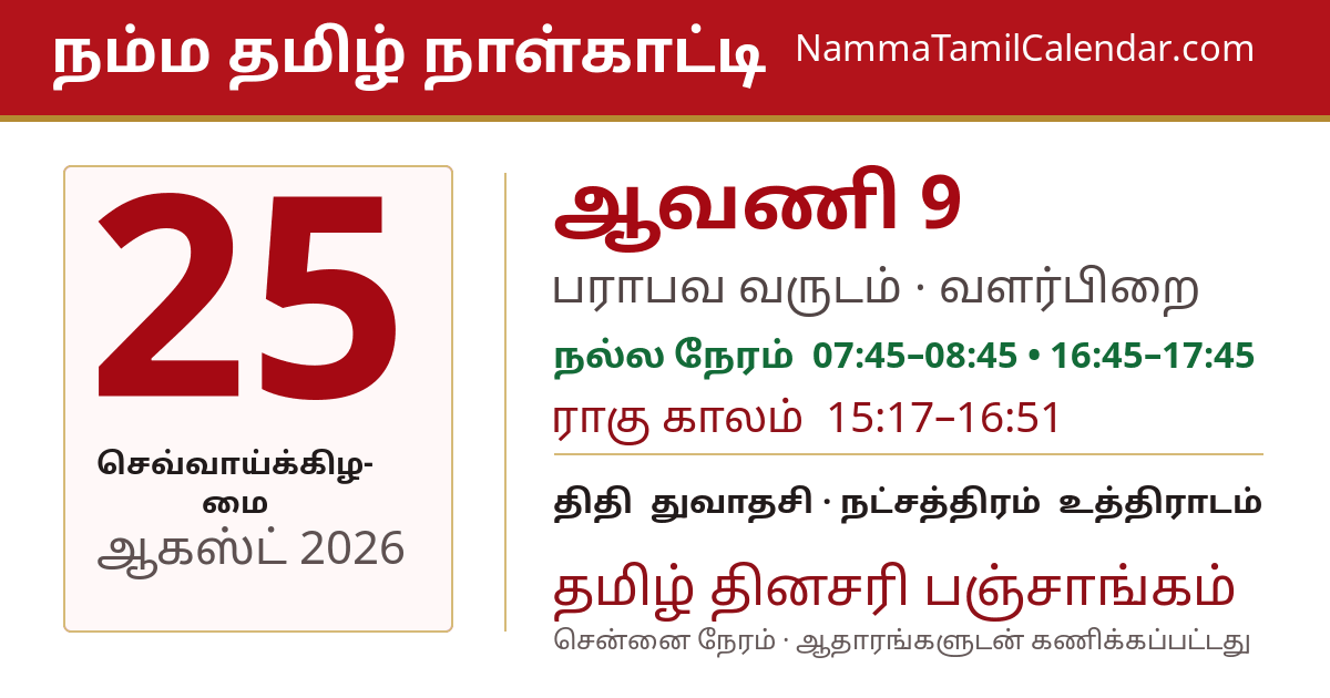 ஆகஸ்ட் 25, 2026 சென்னை தமிழ் காலண்டர் பகிர்வு படம்