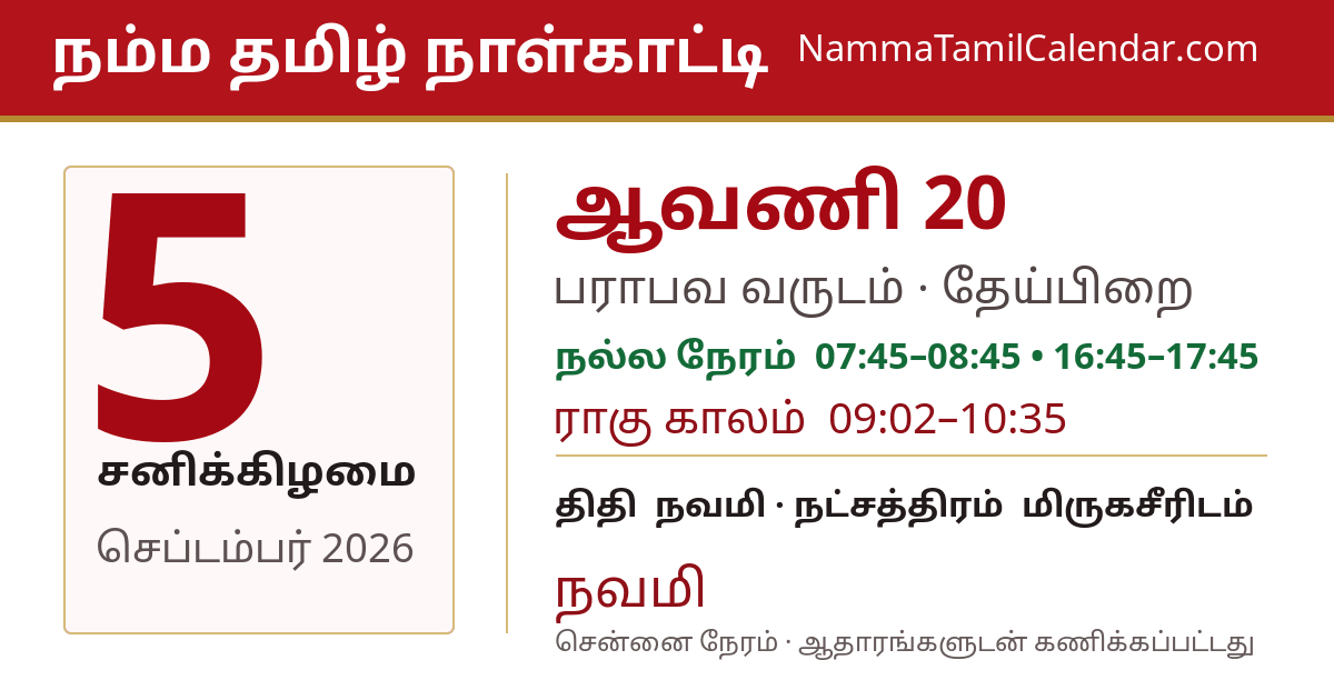 செப்டம்பர் 5, 2026 சென்னை தமிழ் காலண்டர் பகிர்வு படம்