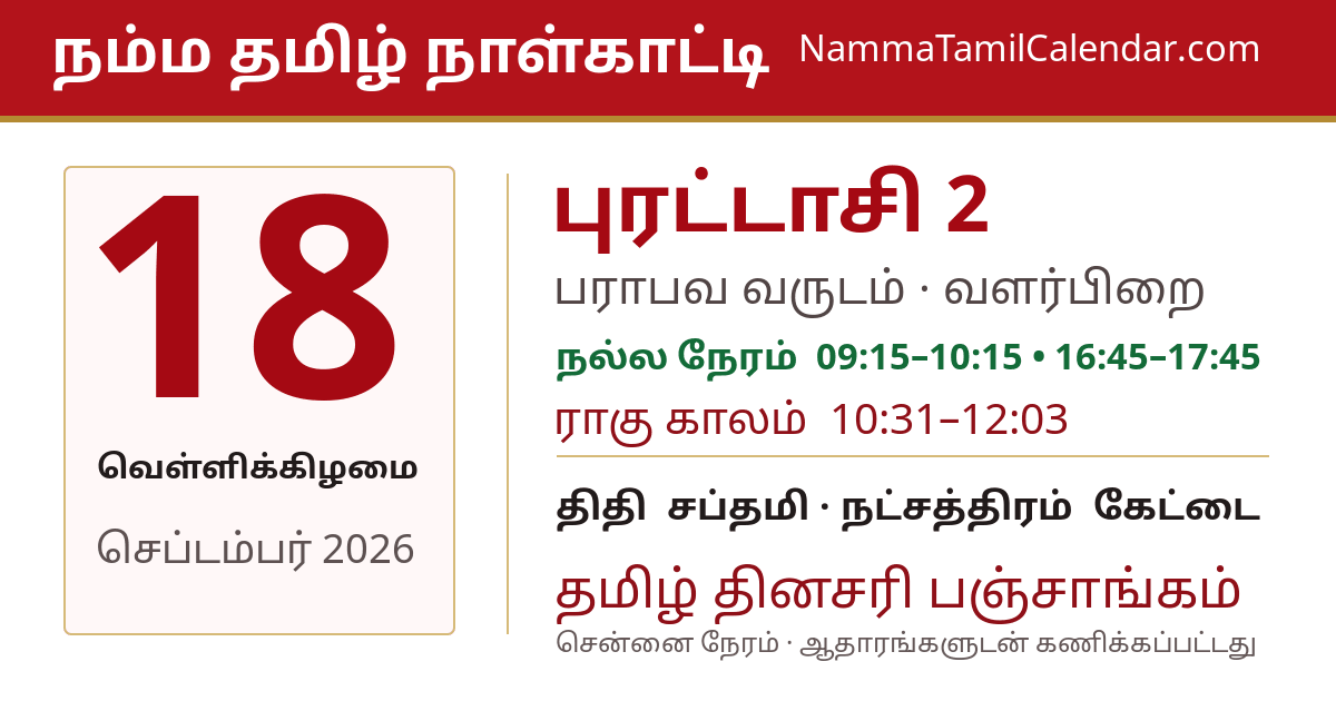 செப்டம்பர் 18, 2026 சென்னை தமிழ் காலண்டர் பகிர்வு படம்