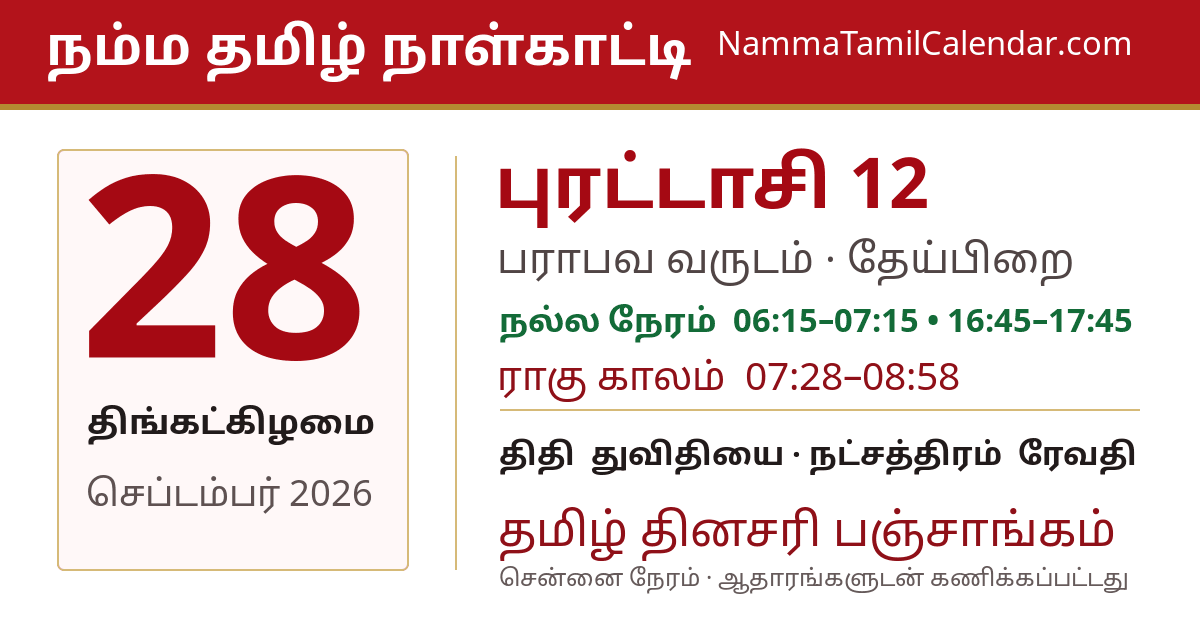 செப்டம்பர் 28, 2026 சென்னை தமிழ் காலண்டர் பகிர்வு படம்