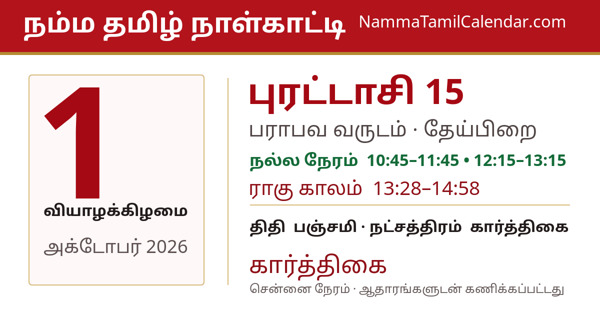 அக்டோபர் 1, 2026 சென்னை தமிழ் காலண்டர் பகிர்வு படம்