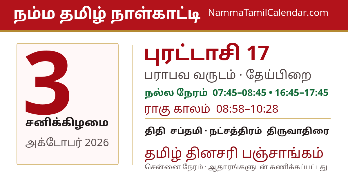 அக்டோபர் 3, 2026 சென்னை தமிழ் காலண்டர் பகிர்வு படம்
