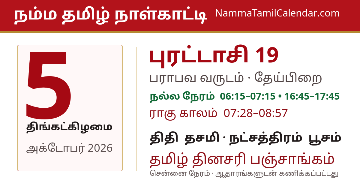 அக்டோபர் 5, 2026 சென்னை தமிழ் காலண்டர் பகிர்வு படம்