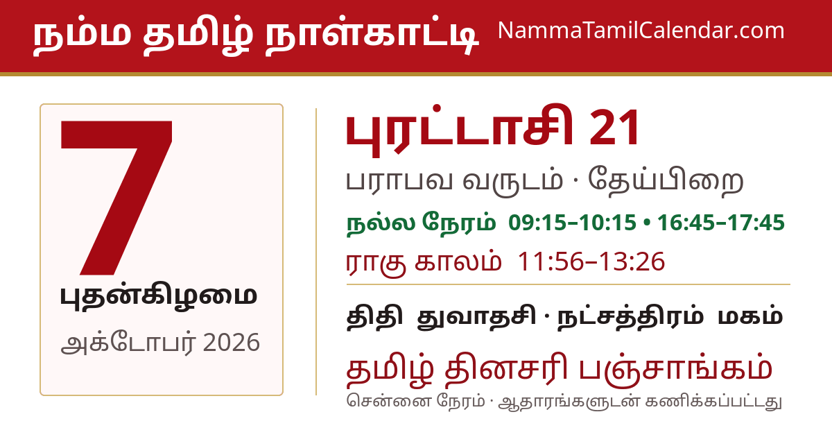 அக்டோபர் 7, 2026 சென்னை தமிழ் காலண்டர் பகிர்வு படம்
