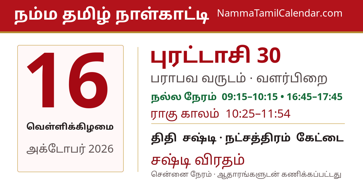 அக்டோபர் 16, 2026 சென்னை தமிழ் காலண்டர் பகிர்வு படம்