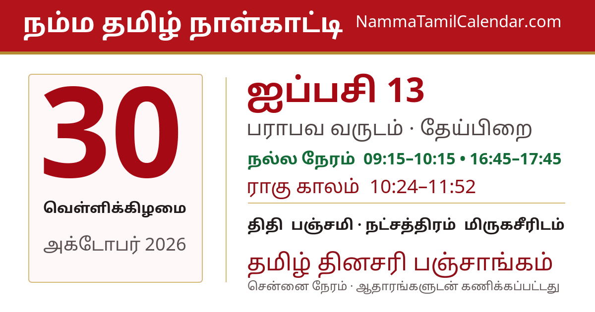 அக்டோபர் 30, 2026 சென்னை தமிழ் காலண்டர் பகிர்வு படம்