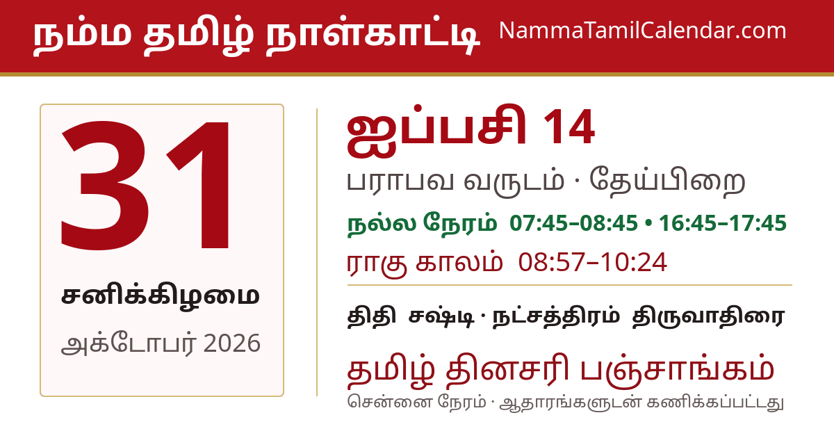 அக்டோபர் 31, 2026 சென்னை தமிழ் காலண்டர் பகிர்வு படம்