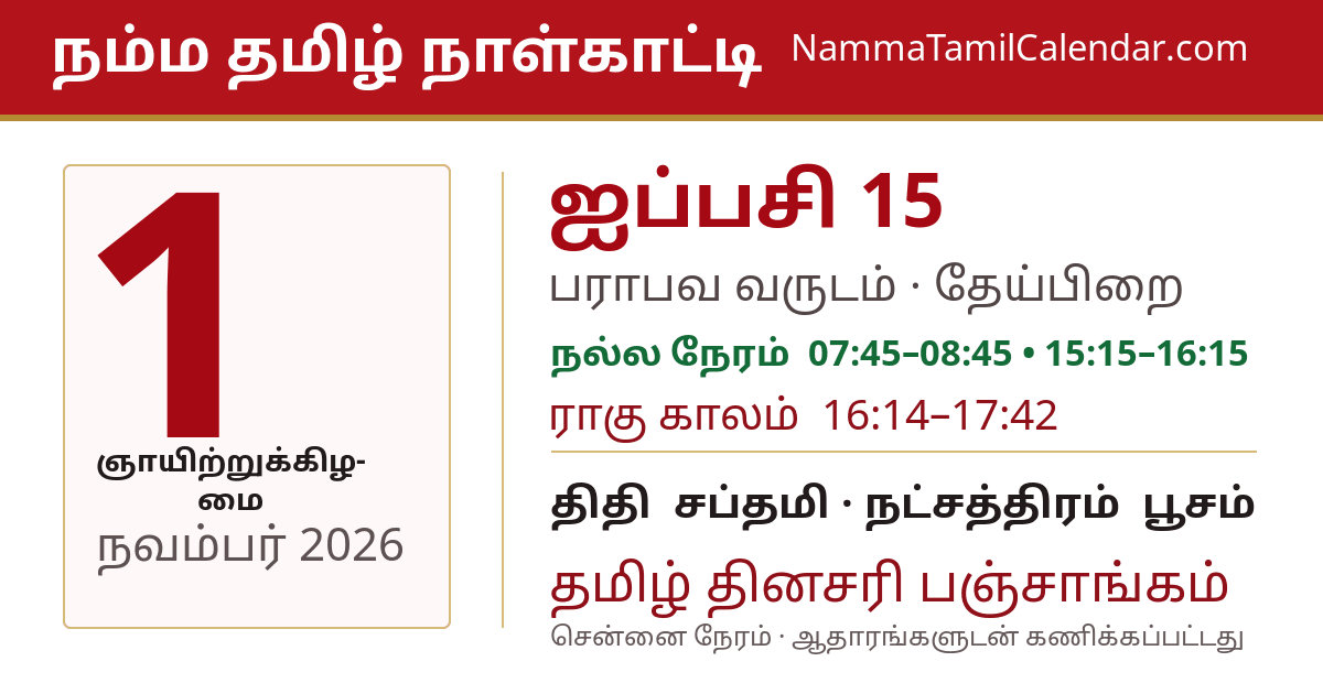 நவம்பர் 1, 2026 சென்னை தமிழ் காலண்டர் பகிர்வு படம்