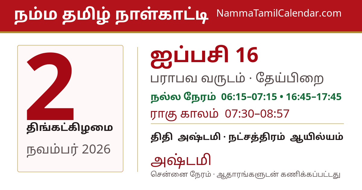 நவம்பர் 2, 2026 சென்னை தமிழ் காலண்டர் பகிர்வு படம்