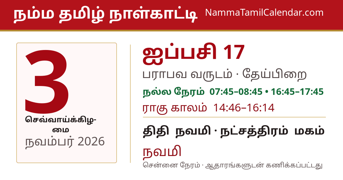 நவம்பர் 3, 2026 சென்னை தமிழ் காலண்டர் பகிர்வு படம்