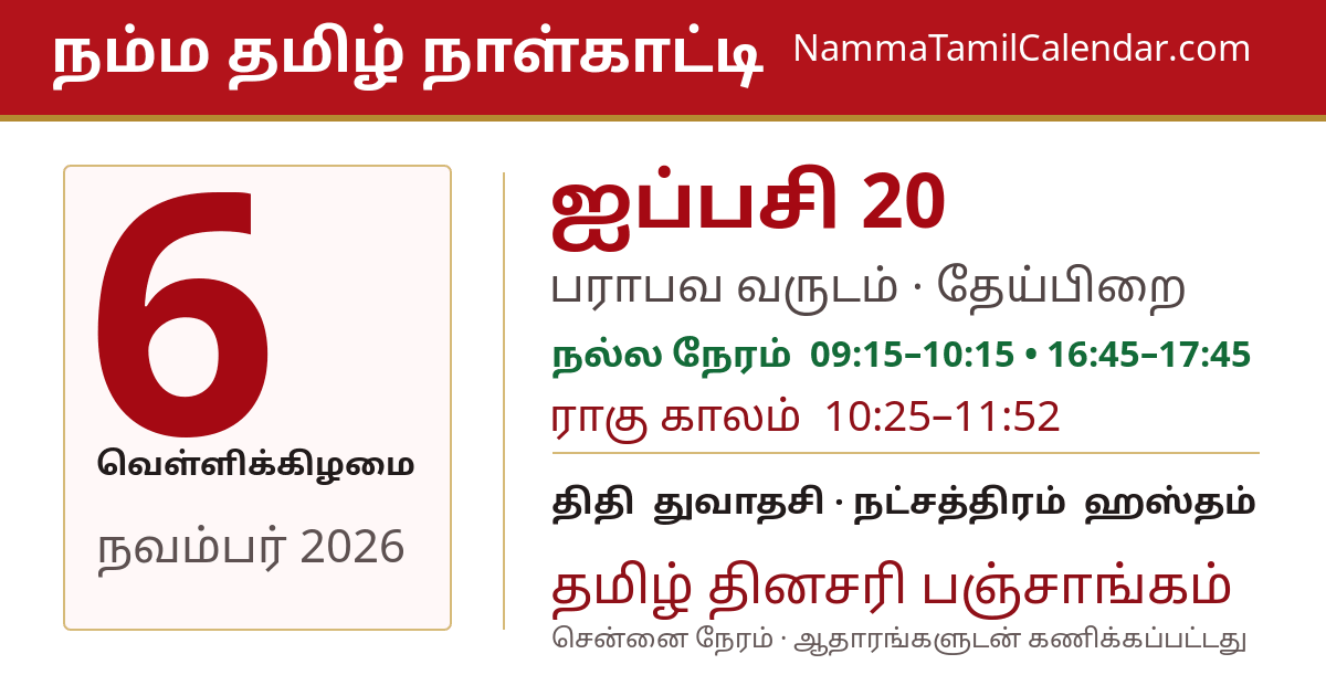 நவம்பர் 6, 2026 சென்னை தமிழ் காலண்டர் பகிர்வு படம்