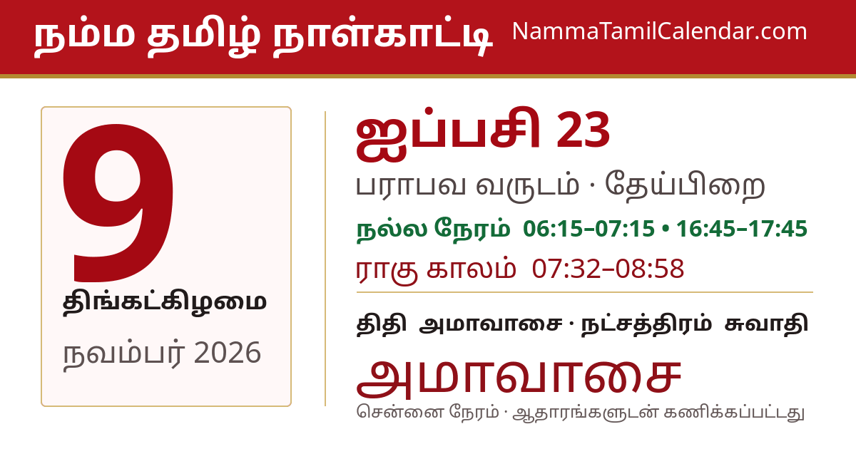 நவம்பர் 9, 2026 சென்னை தமிழ் காலண்டர் பகிர்வு படம்
