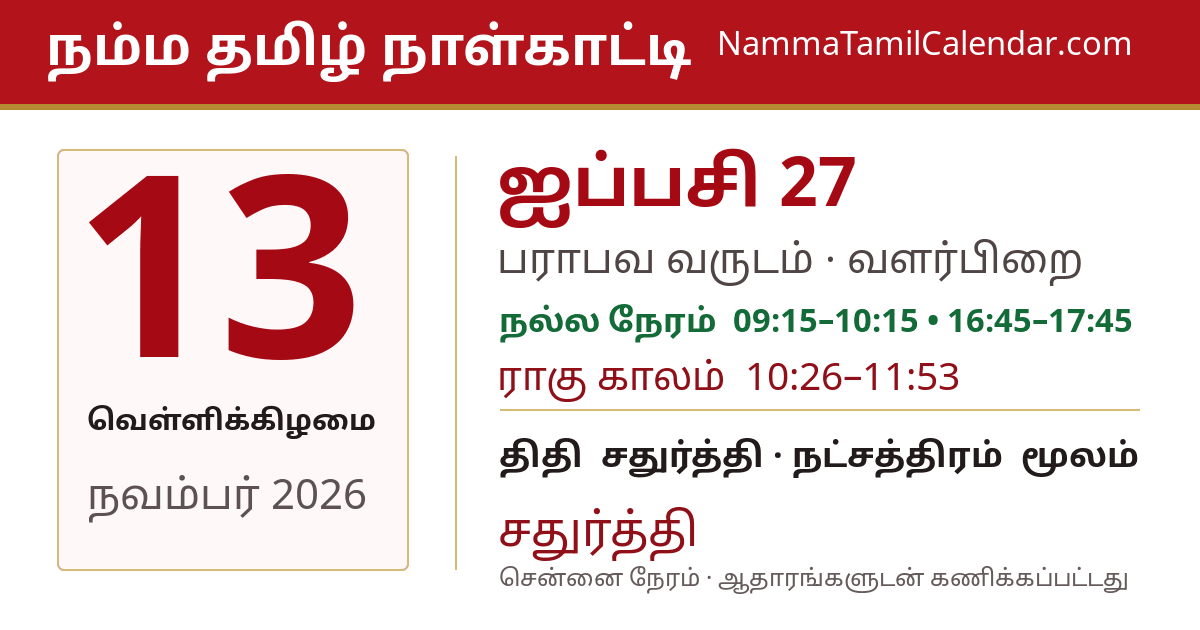 நவம்பர் 13, 2026 சென்னை தமிழ் காலண்டர் பகிர்வு படம்