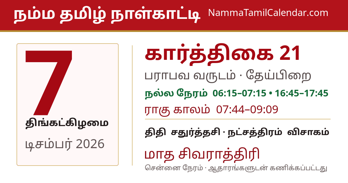 டிசம்பர் 7, 2026 சென்னை தமிழ் காலண்டர் பகிர்வு படம்