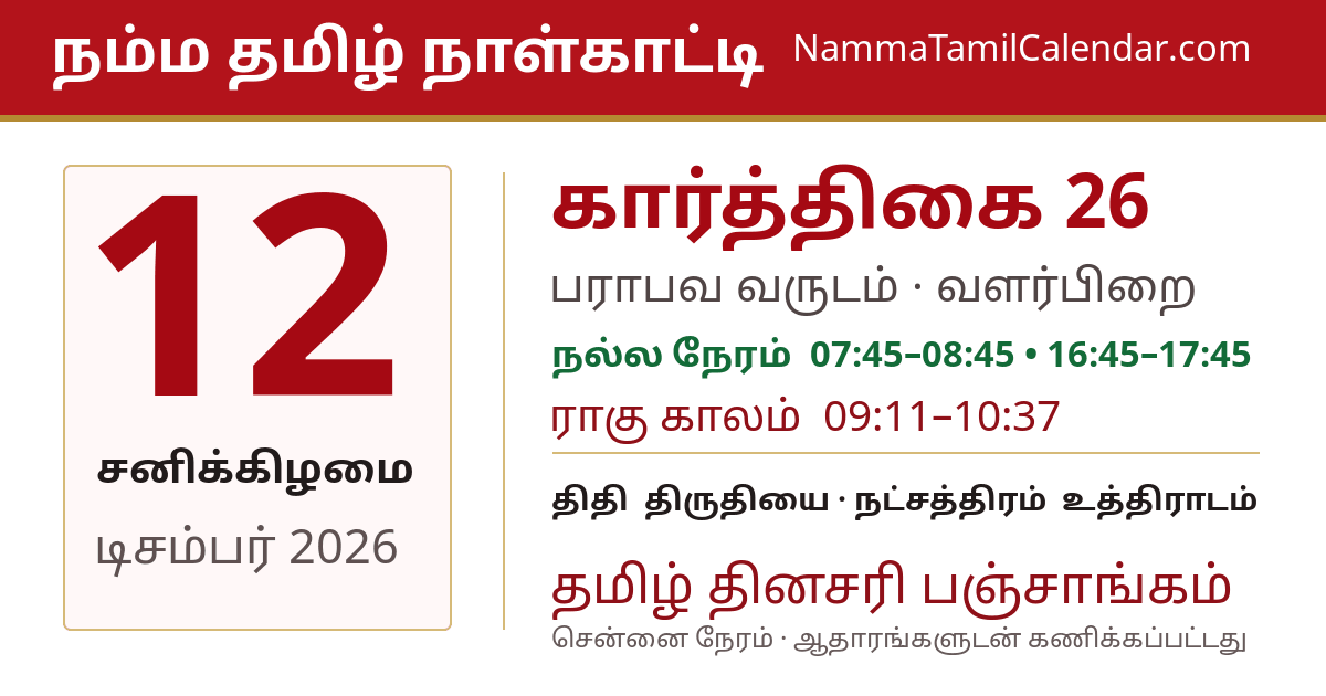 டிசம்பர் 12, 2026 சென்னை தமிழ் காலண்டர் பகிர்வு படம்