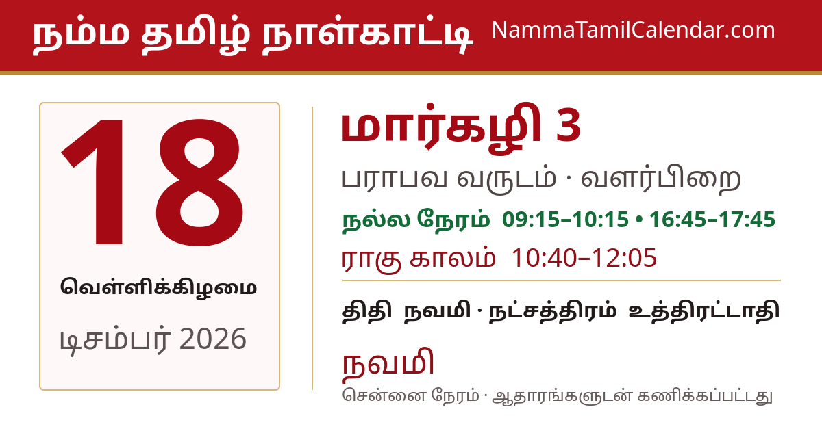 டிசம்பர் 18, 2026 சென்னை தமிழ் காலண்டர் பகிர்வு படம்