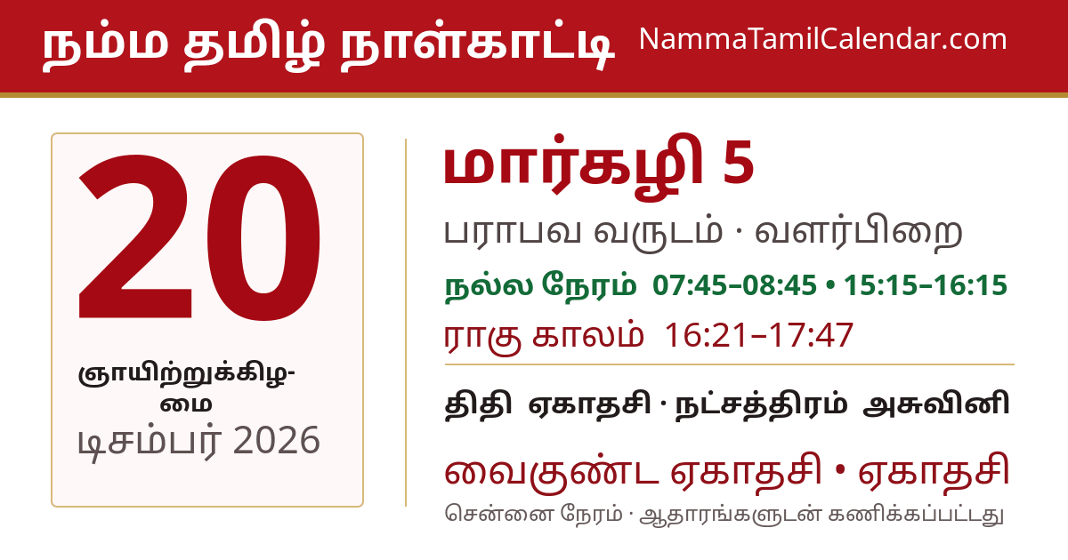 டிசம்பர் 20, 2026 சென்னை தமிழ் காலண்டர் பகிர்வு படம்