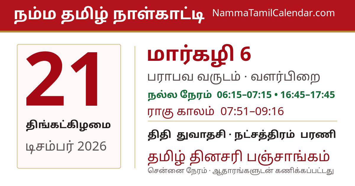 டிசம்பர் 21, 2026 சென்னை தமிழ் காலண்டர் பகிர்வு படம்