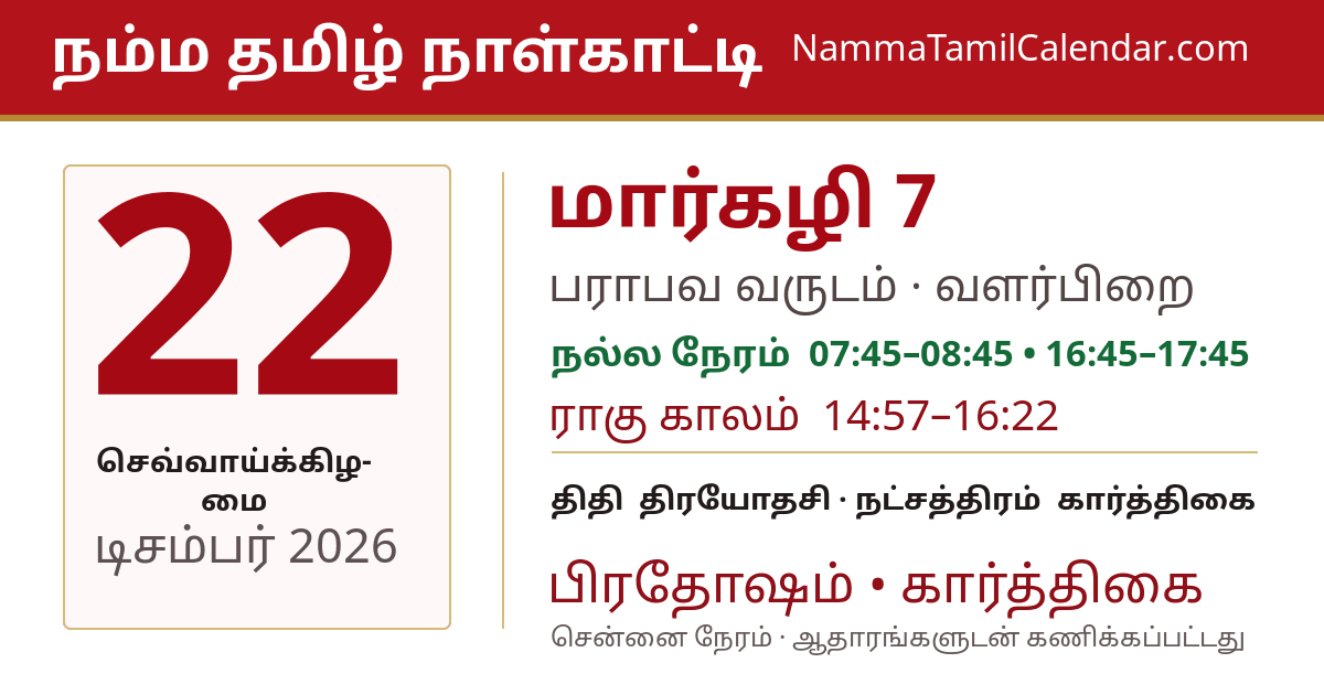டிசம்பர் 22, 2026 சென்னை தமிழ் காலண்டர் பகிர்வு படம்