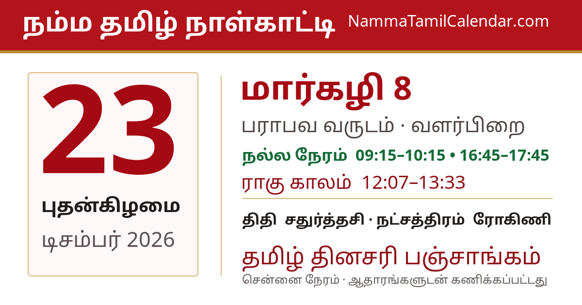 டிசம்பர் 23, 2026 சென்னை தமிழ் காலண்டர் பகிர்வு படம்
