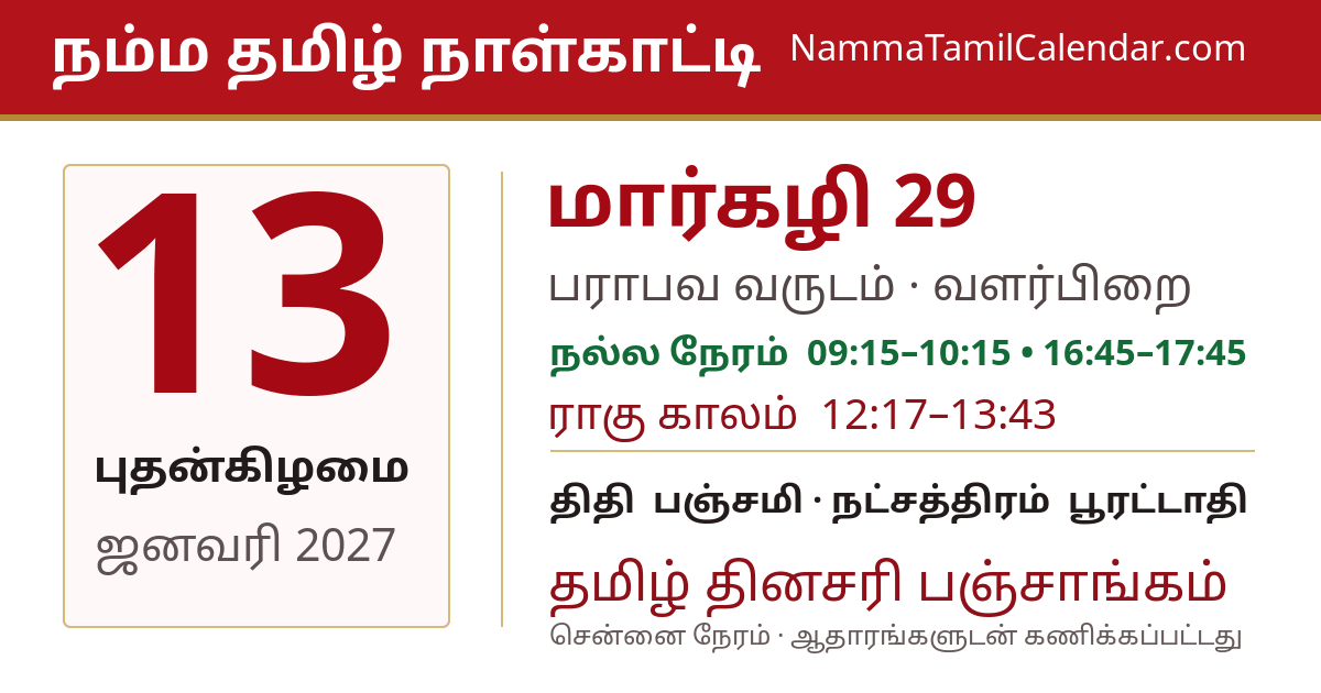 ஜனவரி 13, 2027 சென்னை தமிழ் காலண்டர் பகிர்வு படம்