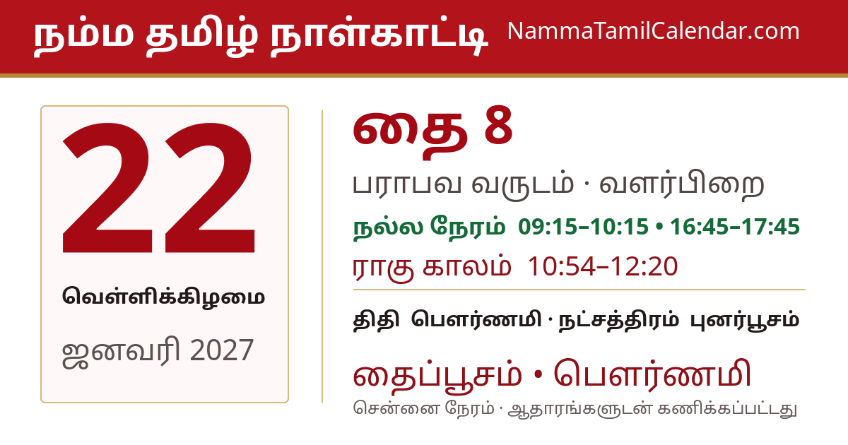 ஜனவரி 22, 2027 சென்னை தமிழ் காலண்டர் பகிர்வு படம்