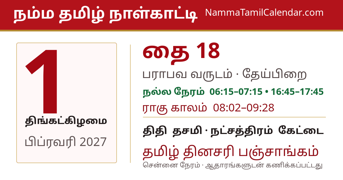 பிப்ரவரி 1, 2027 சென்னை தமிழ் காலண்டர் பகிர்வு படம்