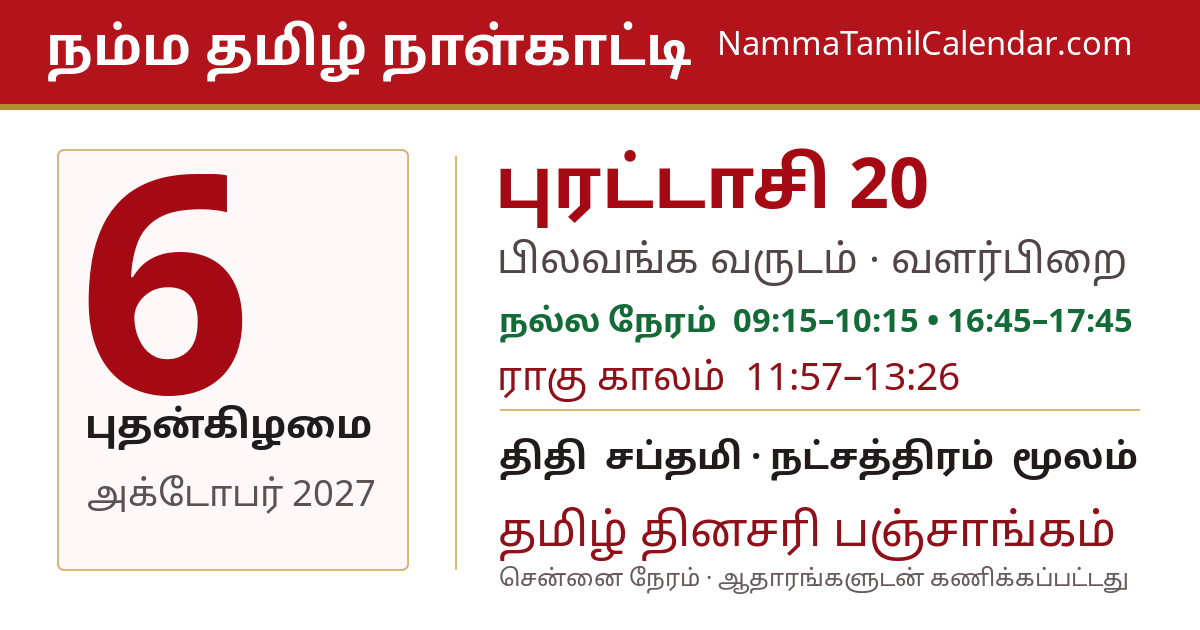 அக்டோபர் 6, 2027 சென்னை தமிழ் காலண்டர் பகிர்வு படம்