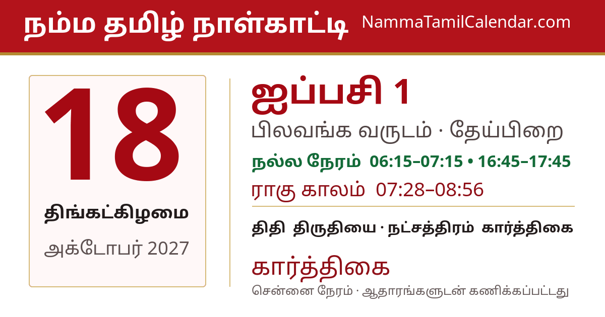 அக்டோபர் 18, 2027 சென்னை தமிழ் காலண்டர் பகிர்வு படம்
