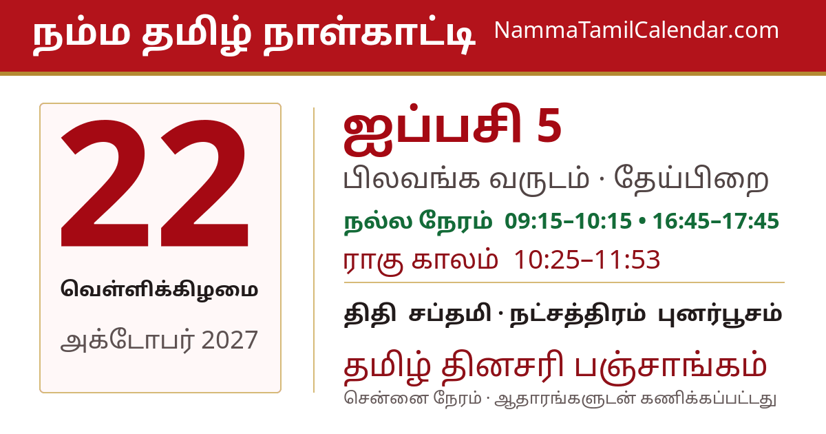 அக்டோபர் 22, 2027 சென்னை தமிழ் காலண்டர் பகிர்வு படம்