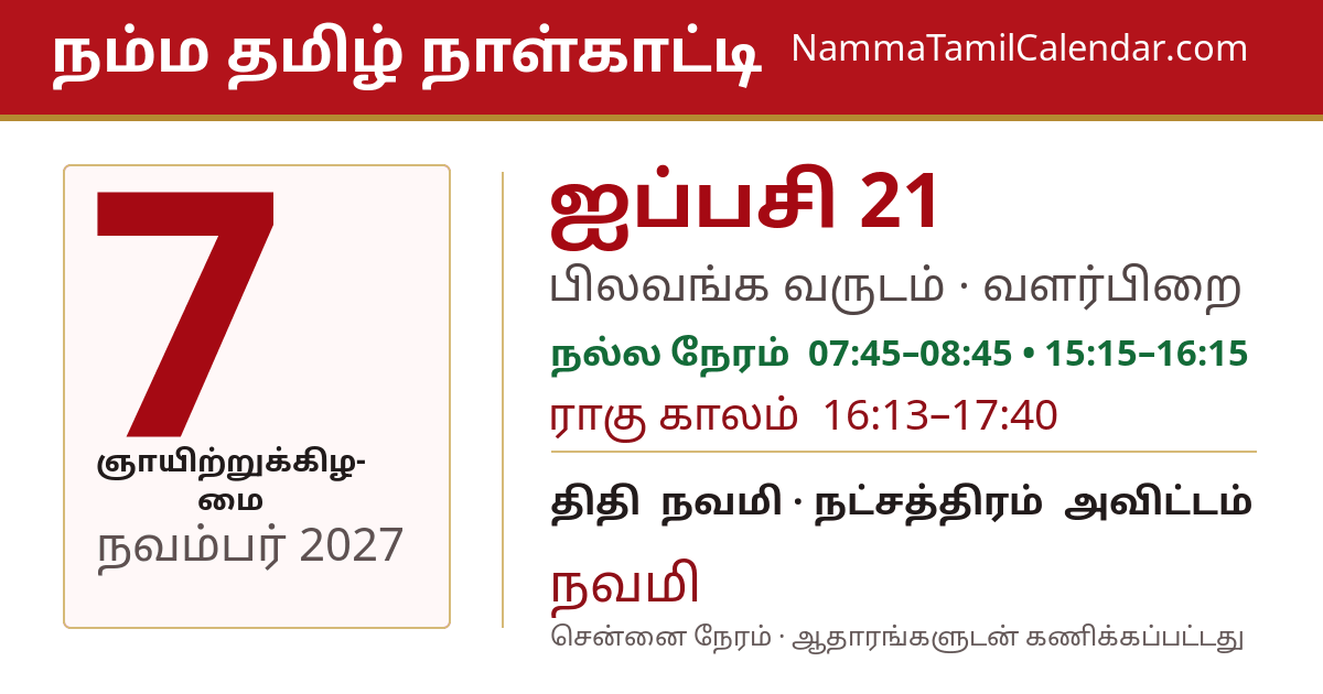 நவம்பர் 7, 2027 சென்னை தமிழ் காலண்டர் பகிர்வு படம்