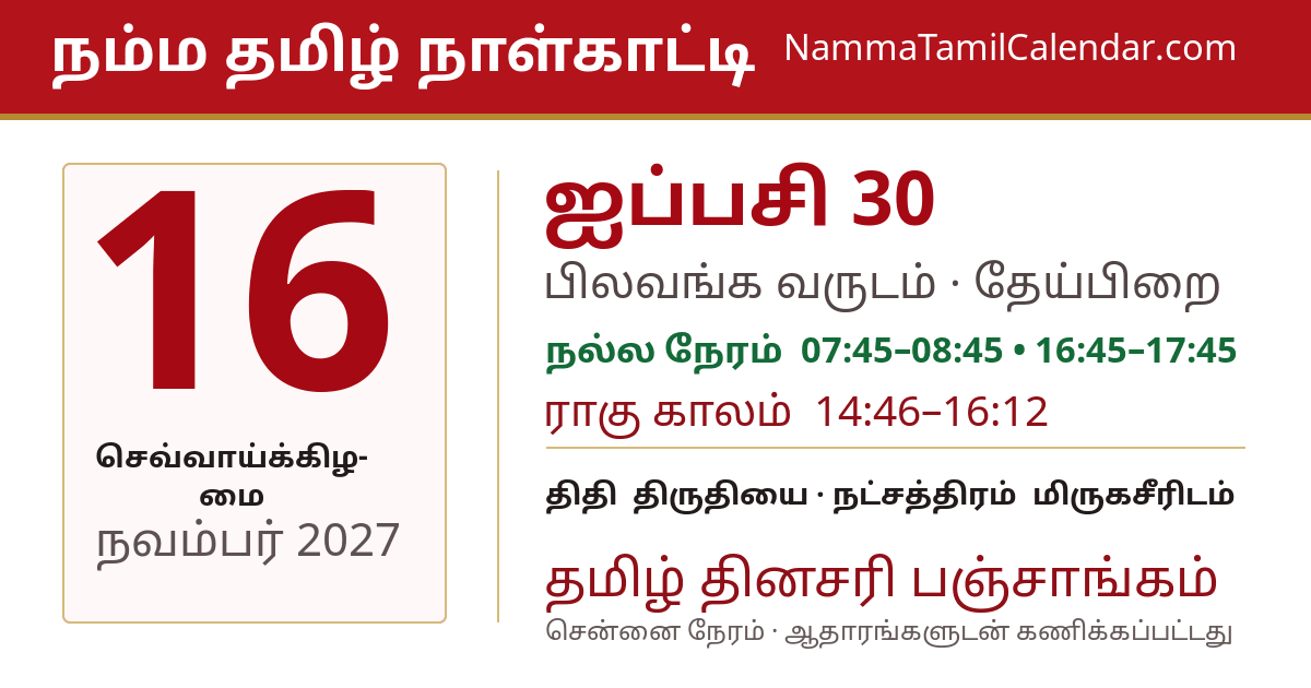நவம்பர் 16, 2027 சென்னை தமிழ் காலண்டர் பகிர்வு படம்