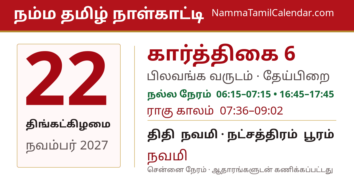 நவம்பர் 22, 2027 சென்னை தமிழ் காலண்டர் பகிர்வு படம்