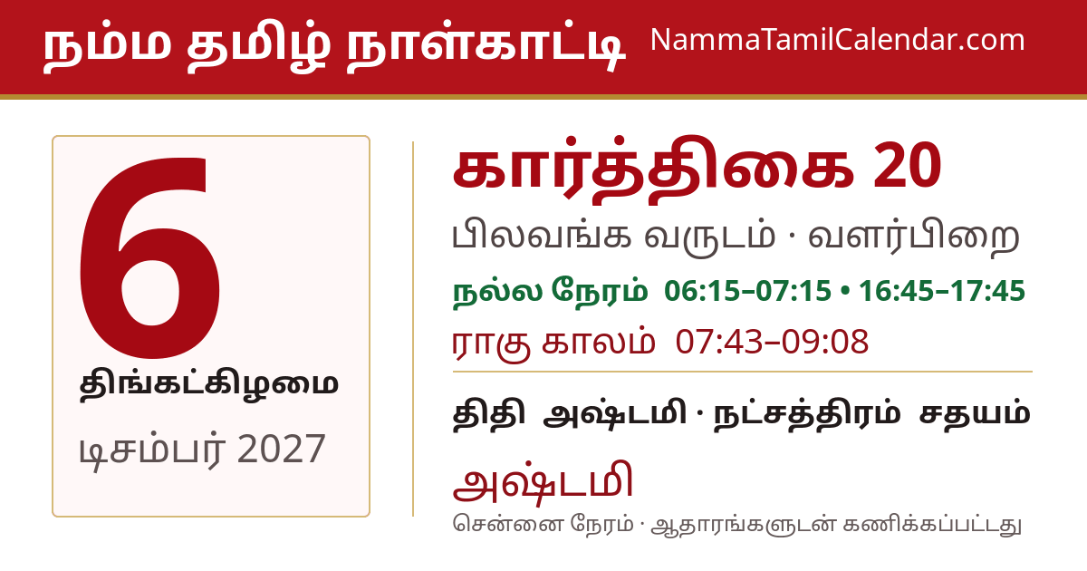 டிசம்பர் 6, 2027 சென்னை தமிழ் காலண்டர் பகிர்வு படம்